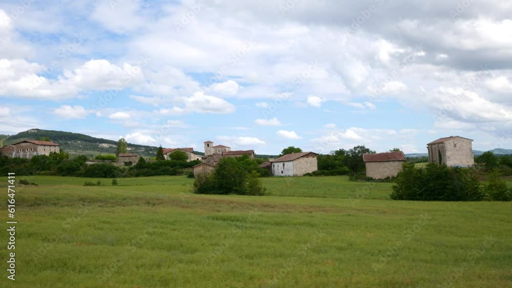 Panoramic landscape views across the Basque wine producing region of northern Spain