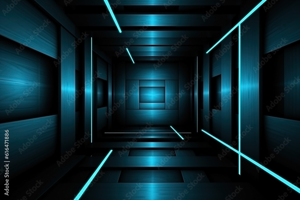 Abstract minimalistic blue futuristic corridor background. Ai generated