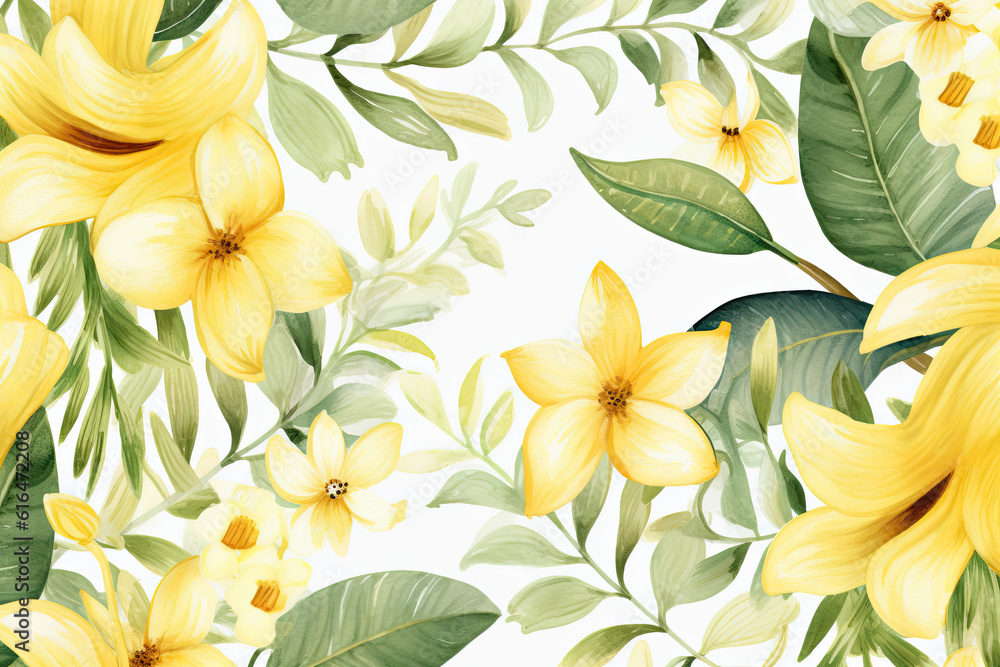 Obraz premium Watercolor Illustration of Yellow Floral. Generative AI.