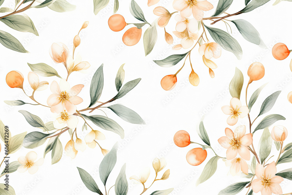 Obraz premium Watercolor Illustration of Cherry with Floral. Generative AI.