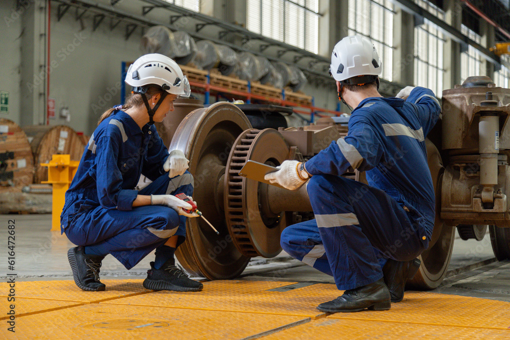 Engineer checks spare parts list and maintains mass transit