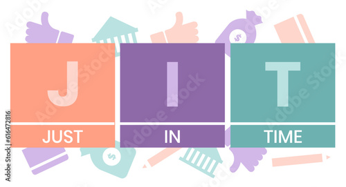 JIT - Just in time acronym. business concept background. vector illustration concept with keywords and icons. lettering illustration with icons for web banner, flyer, landing page