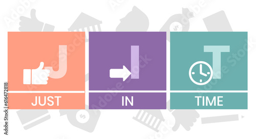 JIT - Just in time acronym. business concept background. vector illustration concept with keywords and icons. lettering illustration with icons for web banner, flyer, landing page