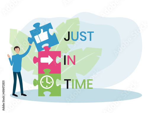 JIT - Just in time acronym. business concept background. vector illustration concept with keywords and icons. lettering illustration with icons for web banner, flyer, landing page