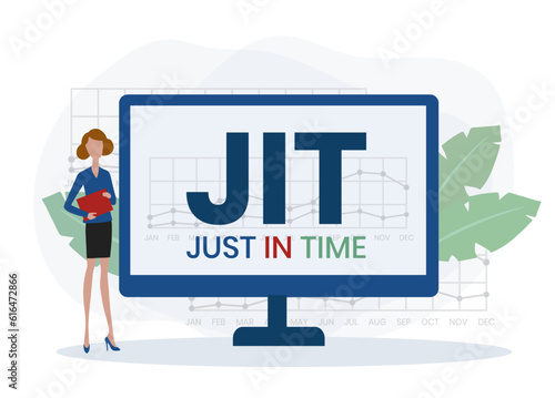JIT - Just in time acronym. business concept background. vector illustration concept with keywords and icons. lettering illustration with icons for web banner, flyer, landing page