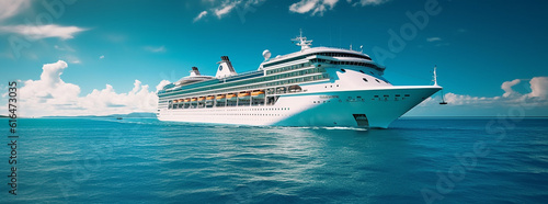 Luxury cruise ship. Passenger ship. Cruise in the ocean sea. concept smart tourism travel on holiday vacation time.