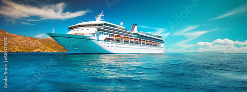 Luxury cruise ship. Passenger ship. Cruise in the ocean sea. concept smart tourism travel on holiday vacation time.