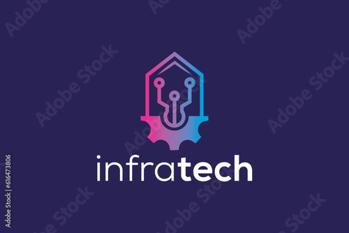 Infratech home and gear logo design vector template