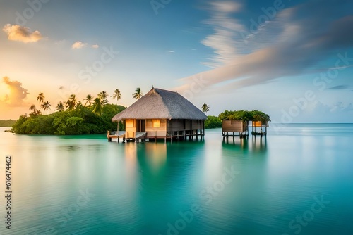 Maldives with small cottages on river © qaiser
