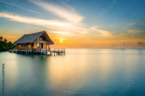 Maldives with small cottages on river © qaiser