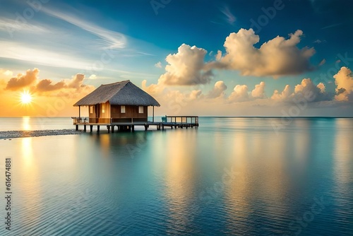 Maldives with small cottages on river © qaiser