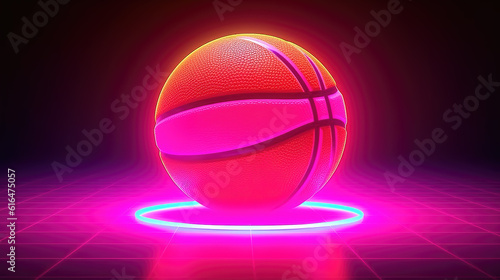 a shining neon lighted basketball, ai generated image © Sternfahrer