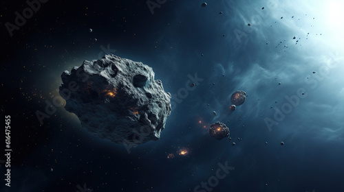 Desolate depths of space. Asteroid floating in the void