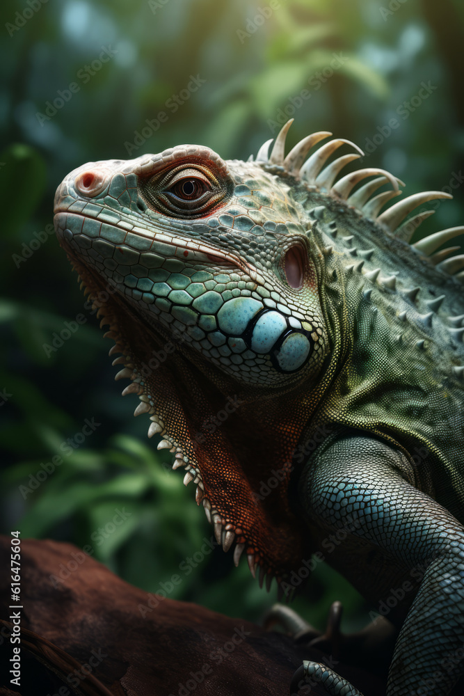 Fototapeta premium Portrait of Iguana Dramatic and Cinematic Lighting Photography, Generative AI