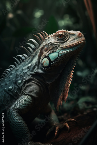 Portrait of Iguana Dramatic and Cinematic Lighting Photography  Generative AI