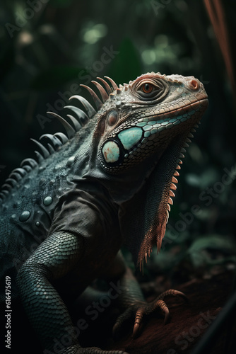 Portrait of Iguana Dramatic and Cinematic Lighting Photography, Generative AI © Giantdesign