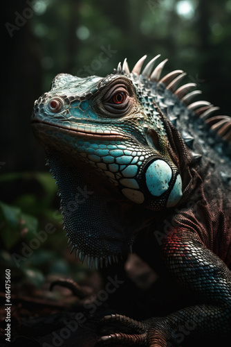 Portrait of Iguana Dramatic and Cinematic Lighting Photography, Generative AI