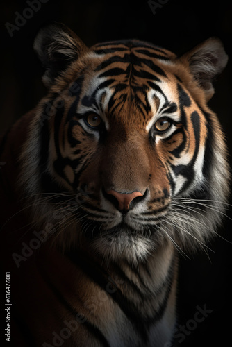 Portrait of Sumatran Tiger Dramatic and Cinematic Lighting Photography  Generative AI