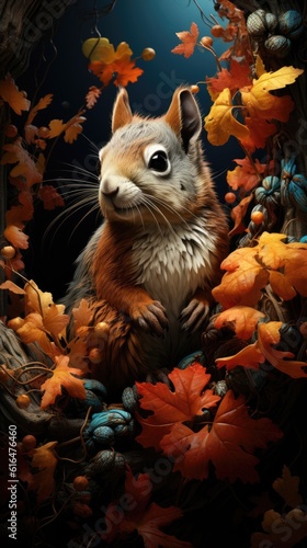 Squirrel in the woods - created using generative Ai tools