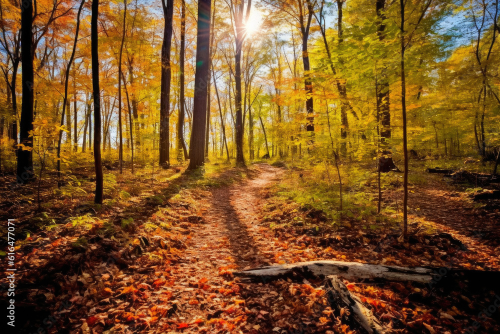 Awe-Inspiring Autumn Path through Nature's Beauty. Generative AI