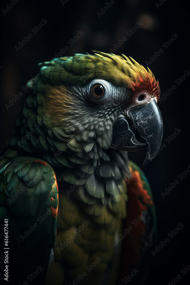 Obraz premium Portrait of Parrot Dramatic and Cinematic Lighting Photography, Generative AI