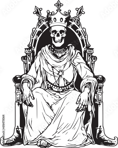 King skeleton, skull in a crown, vintage skeleton, black vector illustration on a white background, SVG