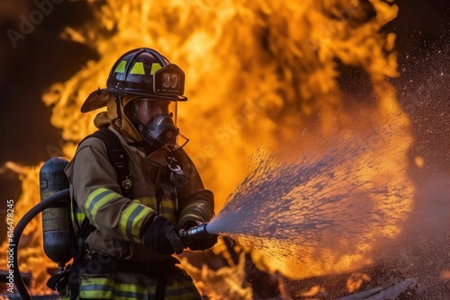 Firefighter Battling Intense Flames