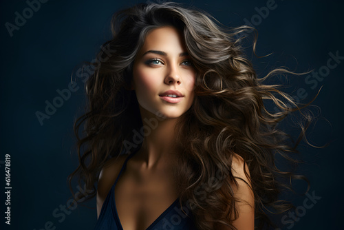 Generative ai studio portrait of beautiful woman brunette on color background