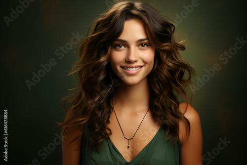 Slika na platnu Generative ai studio portrait of beautiful woman brunette on color background