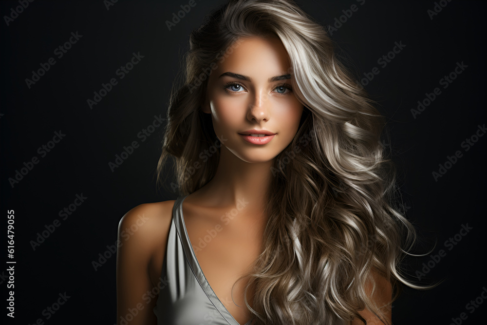 Generative ai studio portrait of beautiful woman brunette on color background Generative ai studio portrait of beautiful woman brunette on color background