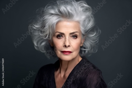 Ilustration Portrait of beautiful senior woman with grey hair. Studio shot. Ai generative