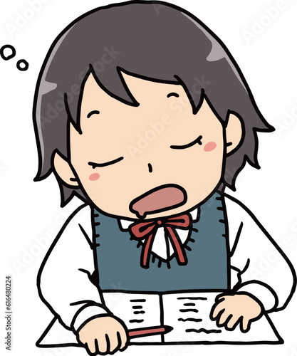 勉強中に居眠りする女子生徒