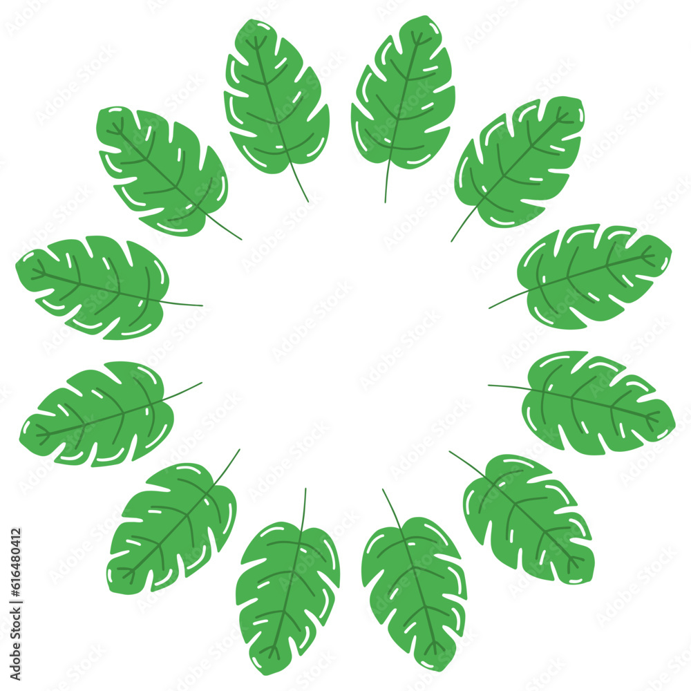 Naklejka premium Tropical monstera leaf frame. Summer hand-drawn design