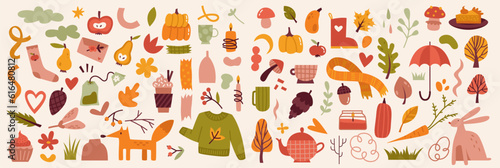 Big collection of autumn vector elements. Fall illustration