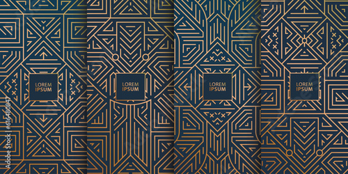 Vector set of art deco, fancy patterns, abstract geometric frames, luxury package templates. Use for wedding invitation, cover, card, print, poster, premuim box design.