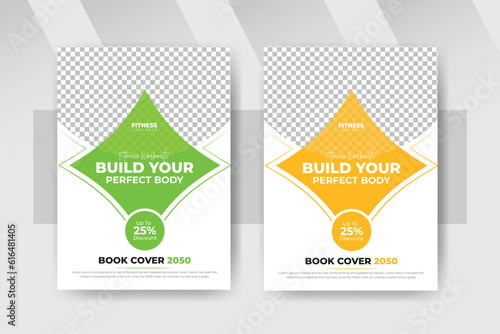 fitness or gym book cover annual reports for sports training center book cover design, corporate book cover.poster. flyer. leaflet. brochure. bi-fold cover. gym poster