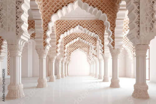 interior of a beautiful islamic mosque with ornate archway. Generative ai