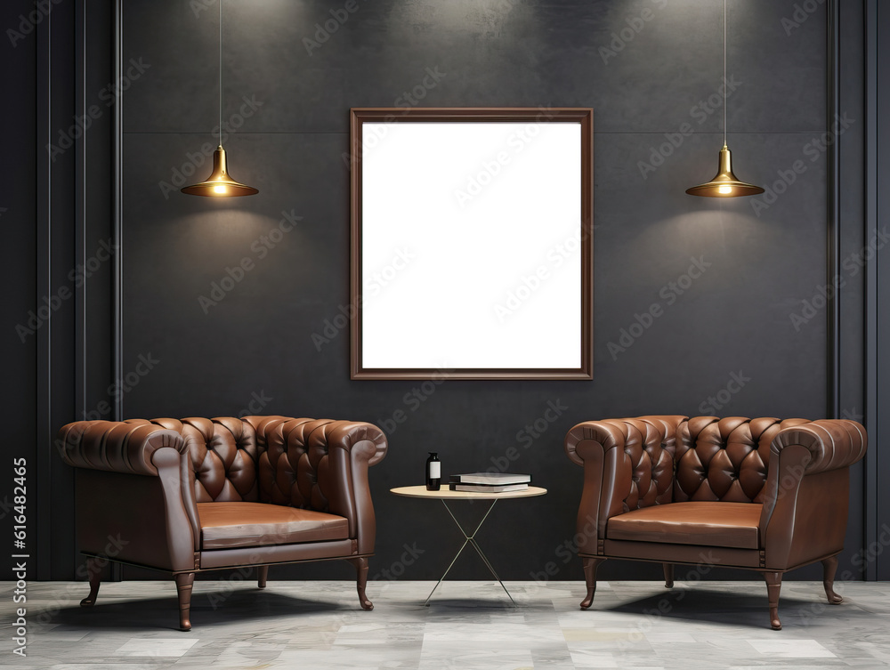 Frame mockup in modern industrial interior with leath, Mockups Design 3D, HD Frame mockup in modern industrial interior with leath, Mockups Design 3D, HD