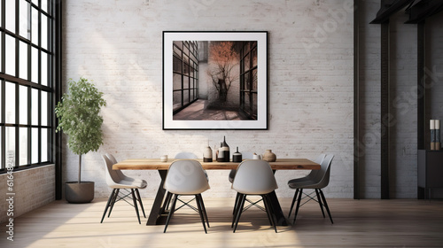 Frame mockup in dining room interior   Mockups Design 3D  HD