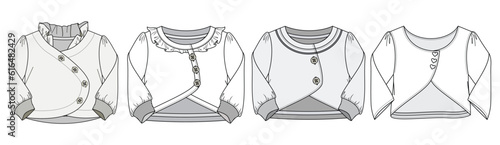 Kids Infant Baby Girl Cardigan Sweater Fashion Flat Sketch Vector Illustration, CAD, Technical Drawing, Flat Drawing, Template, Mockup.