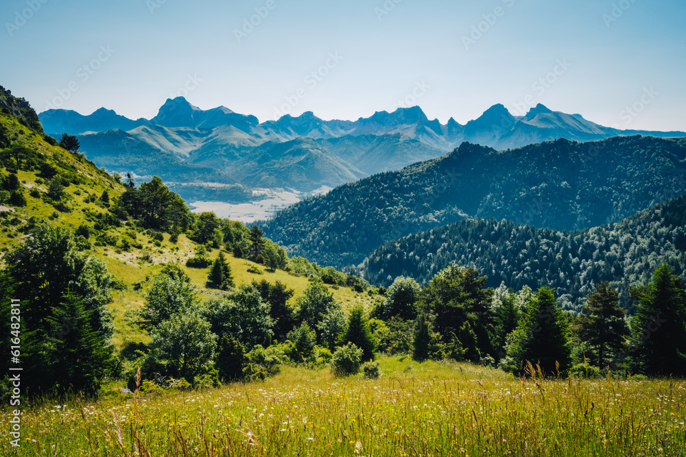 View on the Vercors moutains in the Alps near the Col de Grimone in the south of France (Drome)