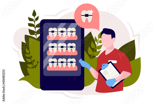 Abstract vector illustration of a dental checkup. Dental care, dental examination, clinical procedure. Vector illustration