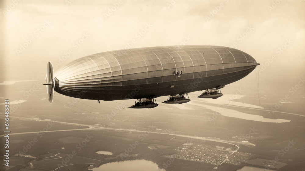 Illustration of a zeppelin like a postcard from early 20th century Illustration of a zeppelin like a postcard from early 20th century