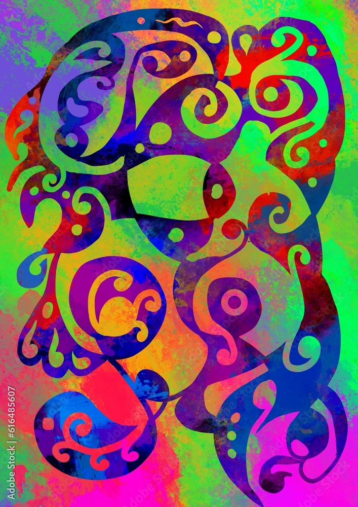 multicolored abstract background, rounded shapes with Digital painting effect, ornament and decorations, illustration multicolored abstract background, rounded shapes with Digital painting effect, ornament and decorations, illustration
