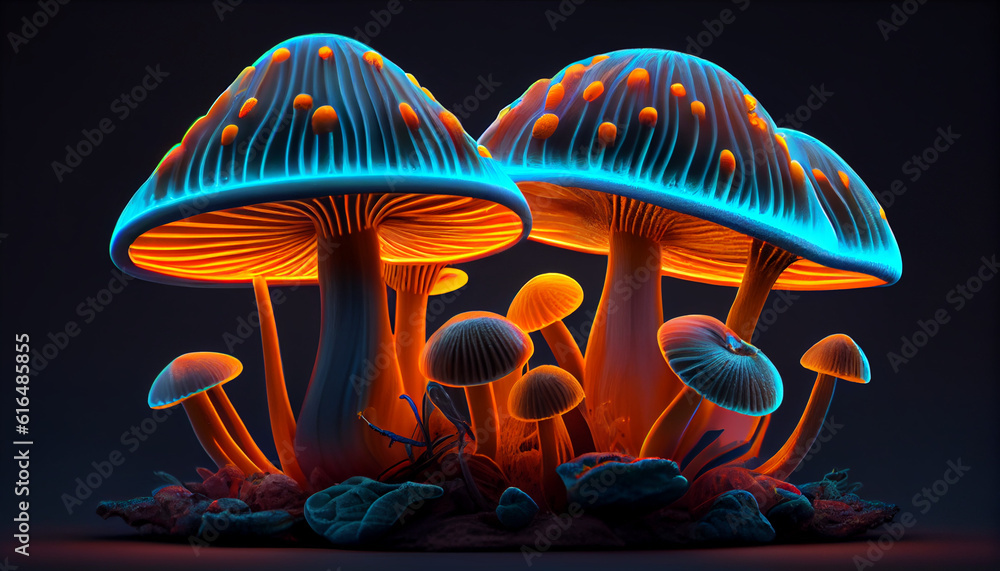 Mushrooms in neon style Ai generated image