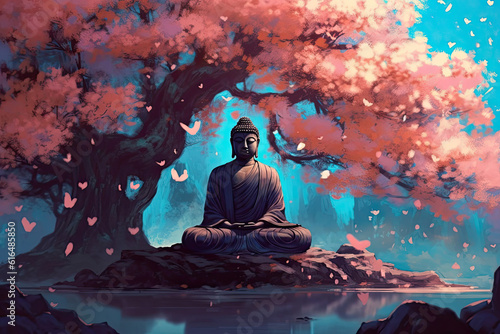 Buddha Buddhism Indian Religion Meditation illustration inner peace ,generated ai