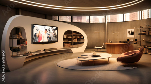 curved television studio in an open room © Nilima