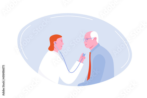 Cardiologist and heart doctor. Professional Medical Examination and Examination with Rhythm Listening and Pulse Cardiogram Vector Illustration.