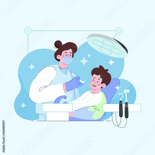 Teeth whitening and professional cleaning procedures. Braces. Aesthetic dentistry, dental aesthetic clinic. Vector illustration in flat style