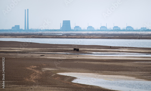 Εκτύπωση καμβά Terrible Disaster Ecocide landscape of dried up Kakhovka Reservoir in Zaporizhzh